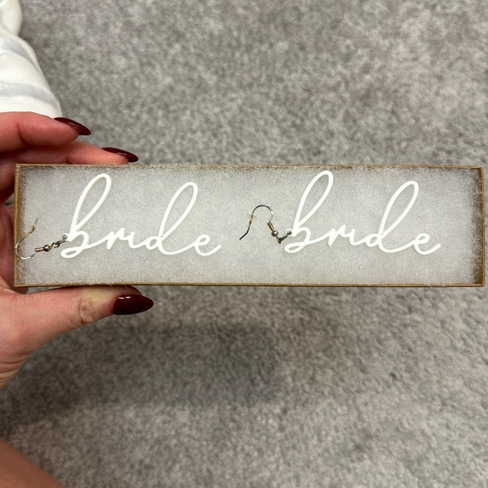 Bride modern script earrings